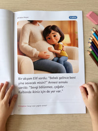 Abla / Ağabey Oluyorum kitabının iç sayfası, çocuk eliyle